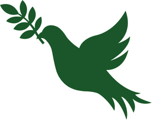 Peaceful dove carrying an olive branch in flight