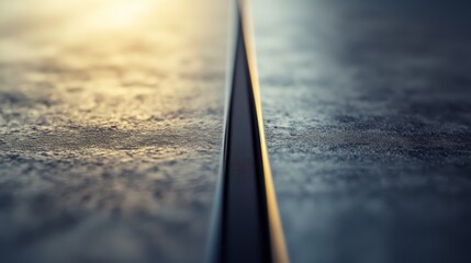A textured surface with a narrow golden line divides two parts, symbolizing contrast, balance, and the subtle harmony within division.