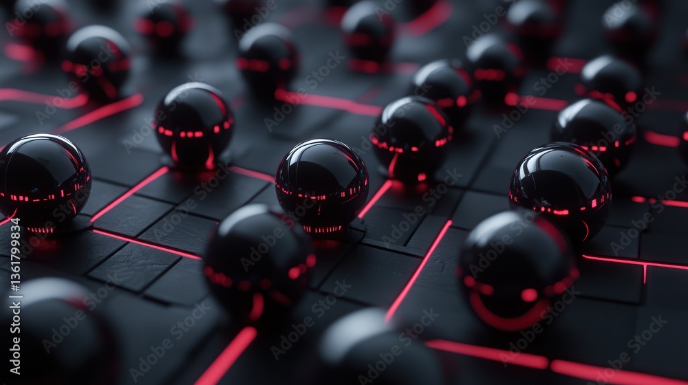 Poster abstract spheres on a grid, futuristic technology background, possible use in science fiction