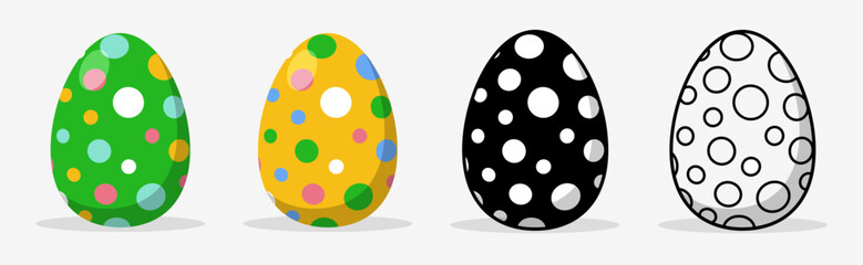 Colorful Easter eggs set collections with different pattern style. Flat illustration style.
