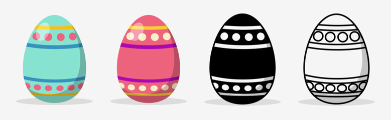 Colorful Easter eggs set collections with different pattern style. Flat illustration style.