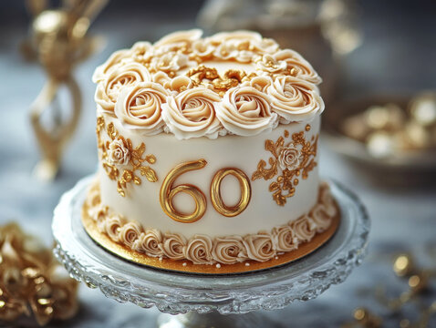 Elegant cake celebrating sixty years with floral decorations
