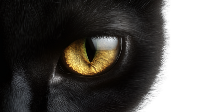 Hyper-realistic black cat eye staring,
