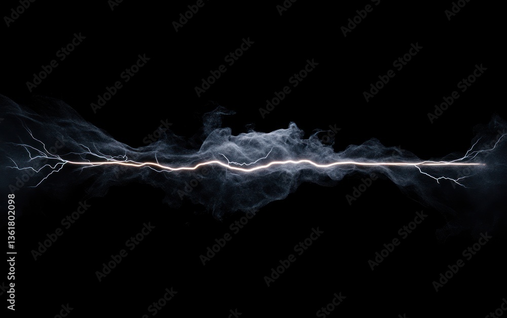 Poster abstract digital art depicting a glowing energy line traversing a dark, particle-filled background. 