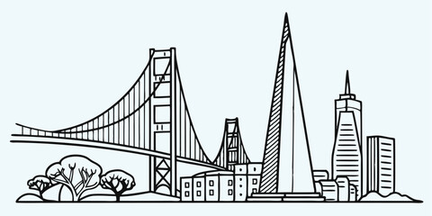 Obraz premium A minimalist one-line drawing of the Indianapolis skyline, featuring the Soldiers and Sailors Monument and Lucas Oil Stadium in a modern, continuous-line style.