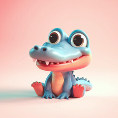 Fototapeta premium Captivating 3D Rendering: An Adorable Cartoon Alligator Character with a Gentle Gaze on a Gradient Background, Exuding Playfulness and Charm, Perfect for Children's Content and Creative Projects