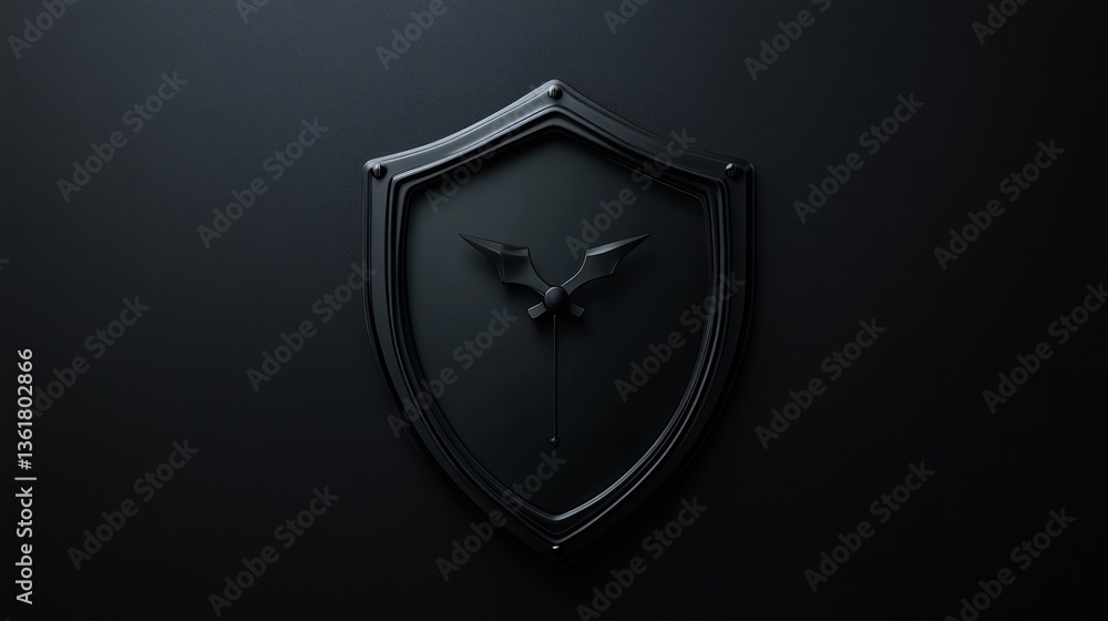 Poster 3d shield clock on dark background. possible stock use time management