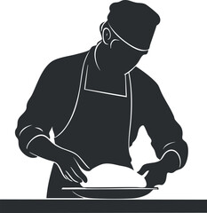 Silhouette of a chef preparing food, ideal for culinary and restaurant-themed designs.