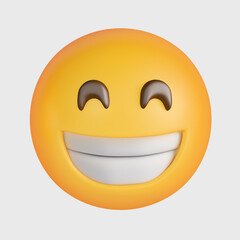3d rendering happy emoji showing teeth on transparent background