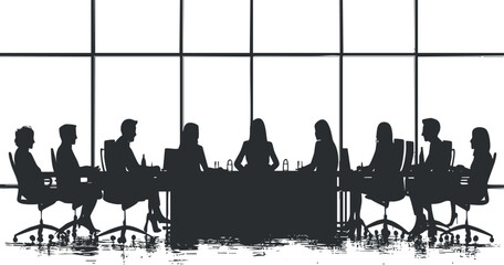 Silhouette of people in a business meeting for corporate strategy discussions.