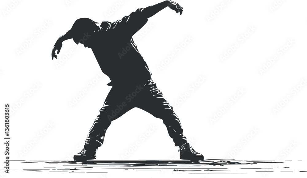 Poster silhouette of a dancer in dynamic pose for artistic and urban themes.
