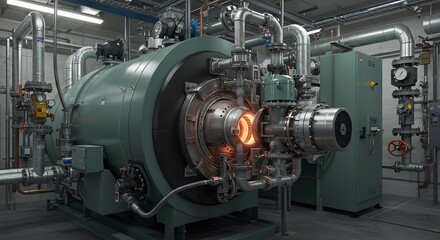 Obraz premium Industrial Furnace Glowing Brightly Warm Light. AI Generated