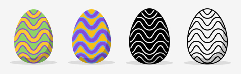Colorful Easter eggs set collections with different pattern style. Flat illustration style.