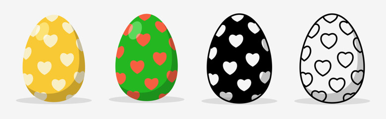 Colorful Easter eggs set collections with different pattern style. Flat illustration style.
