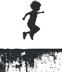 Silhouette of a child energetically jumping, ideal for dynamic and playful designs.