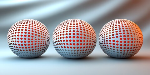 Three spheres with dot patterns against a blurry background