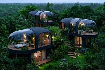 Eco-Pods in Lush Forest