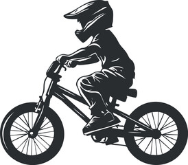 Naklejka premium Silhouette of a child biking with a helmet, ideal for cycling and safety themes.