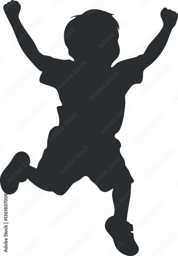 Poster silhouette of a playful child jumping joyfully, ideal for dynamic design themes.