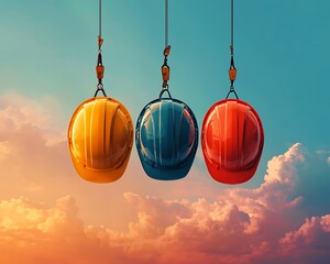 Obraz premium Safety Hard Hats Sunset Sky