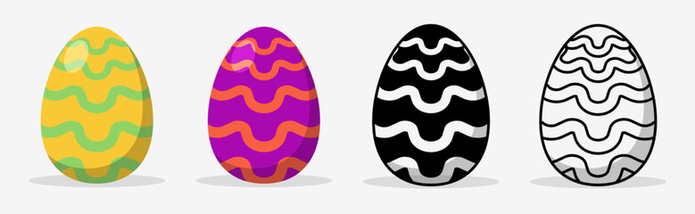 Colorful Easter eggs set collections with different pattern style. Flat illustration style.