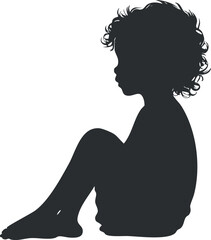 Silhouette of a child sitting in profile, ideal for design and graphic projects.