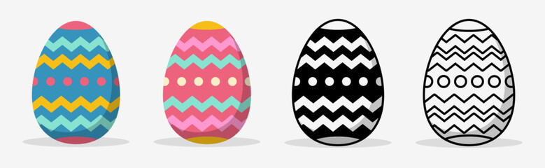 Colorful Easter eggs set collections with different pattern style. Flat illustration style.