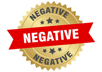 negative. negative round red and gold label isolated on transparent background