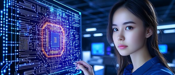 Woman Viewing Tech Circuit