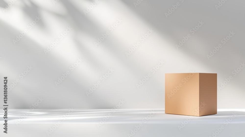 Aufkleber a minimalistic scene featuring a golden cube on a light surface, illuminated by soft shadows, convey