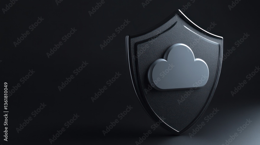 Poster 3d cloud shield icon on dark background. possible use digital security stock photo