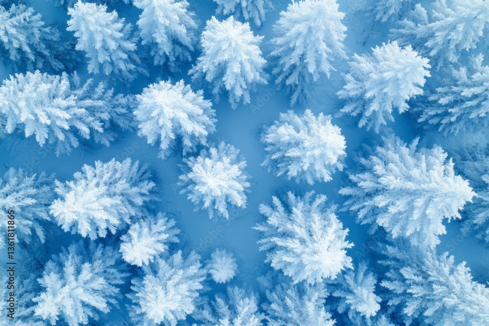 Poster snow-covered forest in a serene winter landscape with pine trees and soft blue shadows