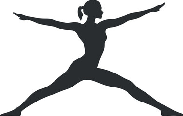 Fototapeta premium Silhouette of a woman in yoga warrior pose for fitness and wellness themes.