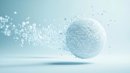 Abstract sphere, particles, light blue background, 3d render, concept design
