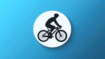 Cyclist Silhouette Icon on White Circle, Sport Activity, Simple Graphic