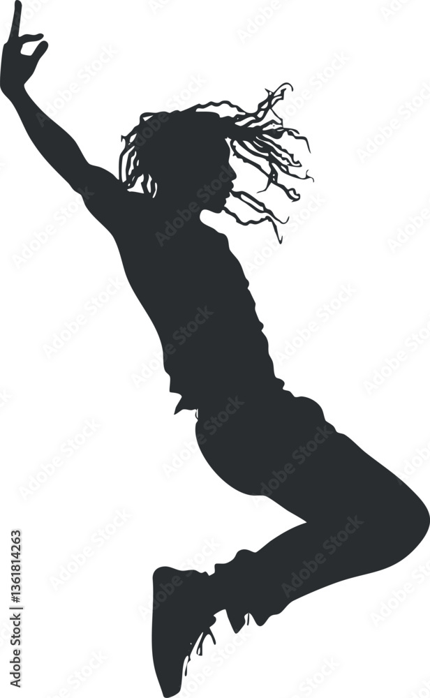Poster energetic silhouette of jumping dancer for dynamic design and artistic projects.