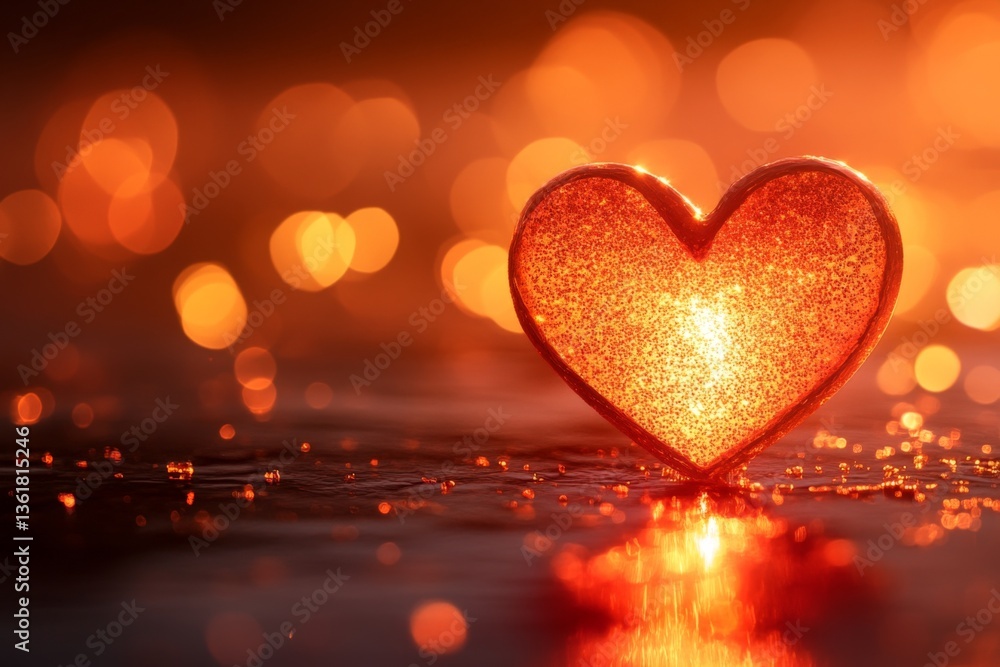 Leinwandbilder glowing heart decoration illuminated by warm light with a bokeh background in a romantic setting