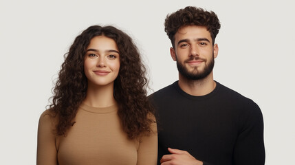 Hopeful Couple Holding Hands and Gazing Upward with Optimistic Smiles