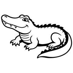 Fototapeta premium A vector silhouette of a crocodile resting with its jaws slightly open, 