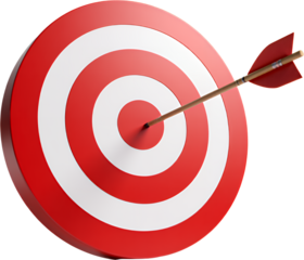 Red and White Target with Arrow in Bullseye and Transparent Background