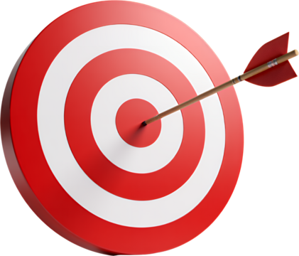 Red and White Target with Arrow in Bullseye and Transparent Background