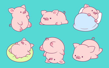Cute Adorable Pig Cartoon Illustration