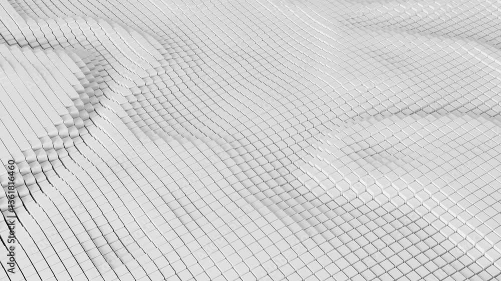 Poster 3d rendering background animation with abstract moving cube in white color