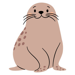 Flat vector illustration in a simple children's style. Cute Navy SEAL on white background. Animals of the North Pole. Vector illustration