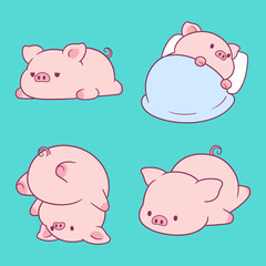 Cute Adorable Pig Cartoon Illustration