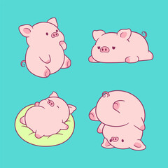 Cute Adorable Pig Cartoon Illustration