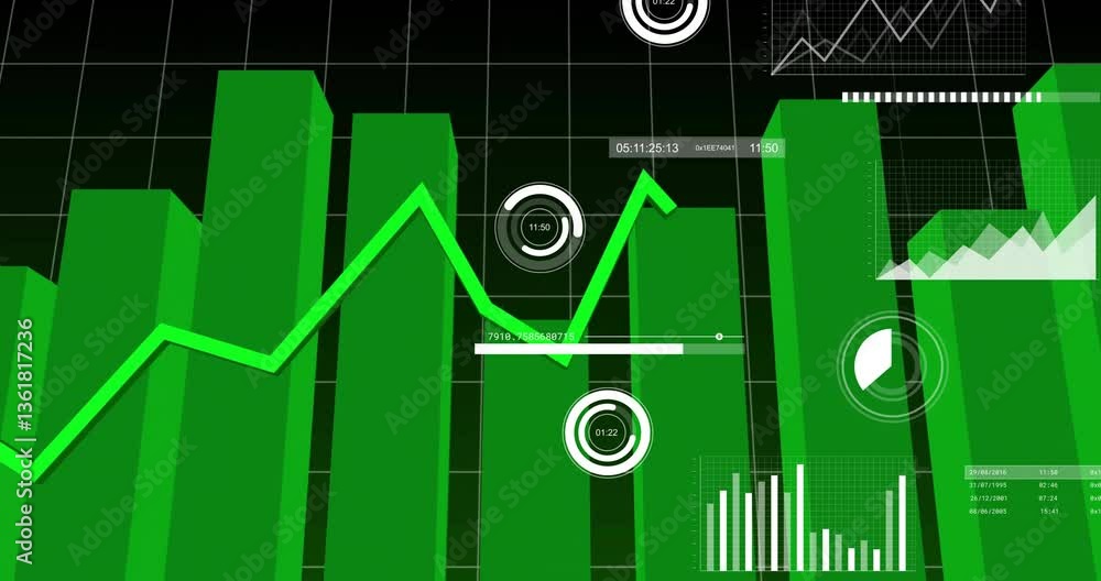 Aufkleber animation of green financial graphs and charts showing data analysis in school