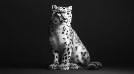 Snow leopard sitting like a king, royal leopard on the snowy peak, snow leopard's silence in a royal pose, snow leopard's regal presence