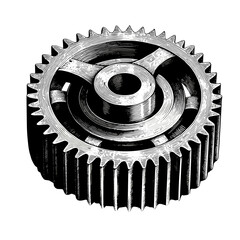 Intricate Metal Gear, Monochrome, Technical Illustration, On White Background