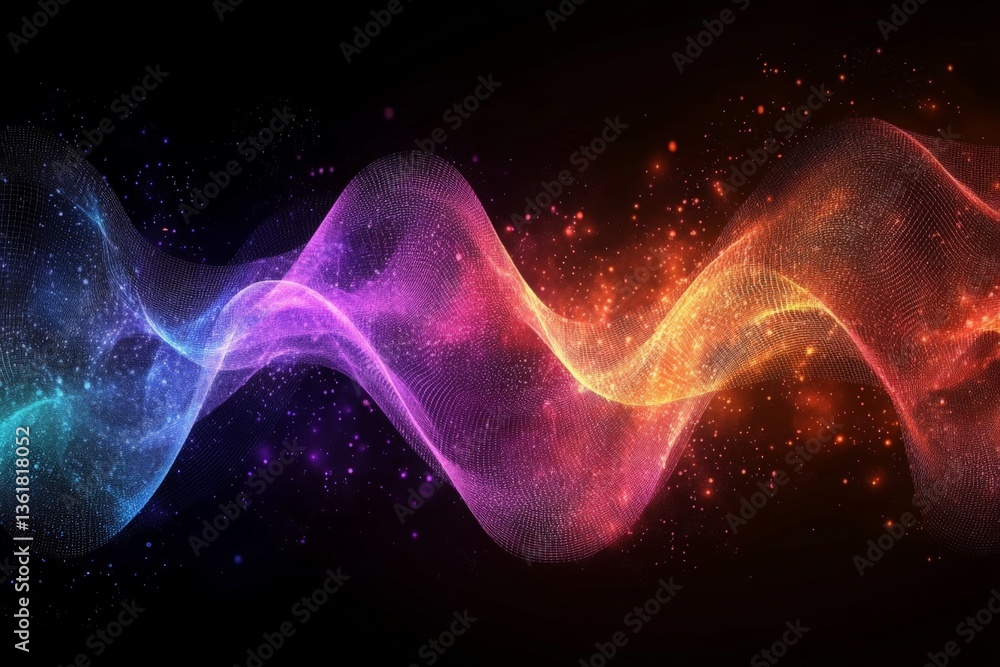 Aufkleber colorful abstract waves undulating through a cosmic background filled with shining stars at night